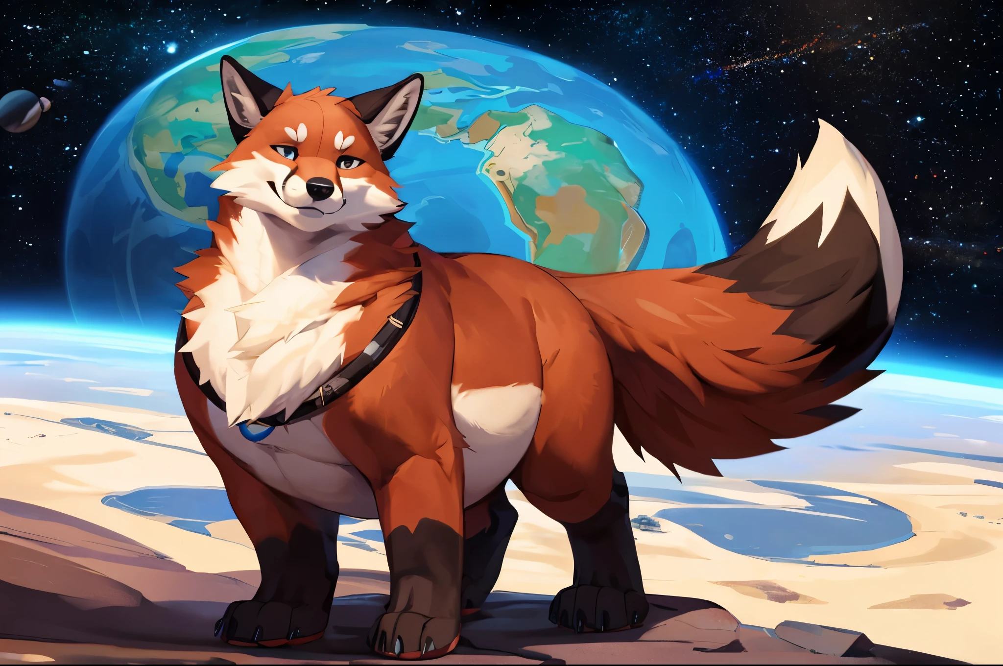 4k ultra quality, 4k full body view,(ultra high detailed body),((feral)) fox,by mystikfox61, by glitter trap boy,feral paws, by bebebebebe,by morethreedee, by seibear,(thick thigh),(chubby thigh),thicc thigh,thick legs,chubby legs,thicc legs,massive butt,enomorous thigh,massive thigh,massive legs,thick lower legs,wide legs,(detailed thigh),(wide thigh),fluffy belly sharp nails,((sfw)),(ultra detailed face),detailed eyes,big tail,fluffy tail,(detailed tail),enomorous tail,bigger tail,huge tail,volumetric light,big paws,(thick paws),fluffy paws,furry paws,enomorous paws,(feral focus), beast,(bigger lower body),(long legs),master works, super fine, 4k resolution, high quality,high picture detail,dark fantasy,illusory engine, Masterpiece,front view,faint lighting,enomorous belly,hyper (feral) belly,chubby (feral) body,on a planet,in space