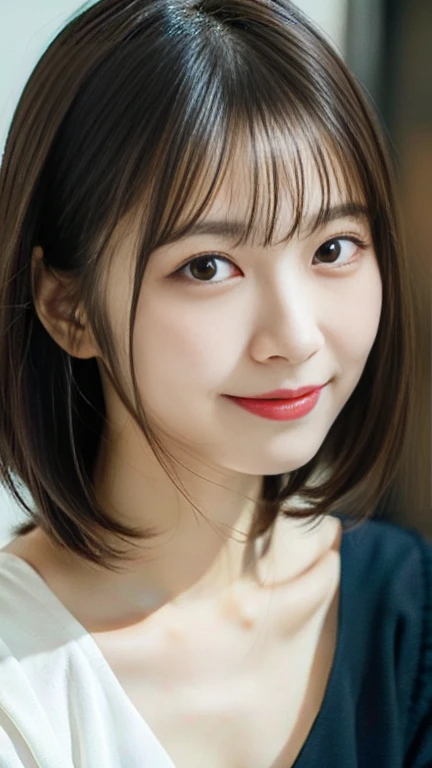 (8k, RAW Photos, highest quality, masterpiece:1.2), face focus, close up, Super detailed, Super Resolution, (Realistic, Realistic Photo:1.37), Portraiture, High-definition RAW color photos, Professional photos, Very detailedで美Shii, Very detailed, 8k wallpaper, 素晴らShii、Detailed, Large file size, Official Art, highly detailed CG unity 8k wallpaper, 非常にDetailed美Shii女の子, 非常にDetailed顔, 非常にDetailed目, 非常にDetailed肌, 非常にDetailed指, 非常にDetailed鼻, 非常にDetailed口 , Perfect Anatomy, 非常にDetailed背景, Very fine clothing, One girl, (20:1.2), 20th Generation, Cute girl, Realistic body, Fair skin, Glowing Skin , The body is slim, Handsome body, Black Hair , short hair, (Blunt bangs:1.2), winking smile, Cute Smile, like々Shii, Cute face, Realistic Face, Delicate eyes, Droopy eyes, tank top, View Viewer, Cowboy Shot, Dynamic Lighting,(Very large breasts:1.2)