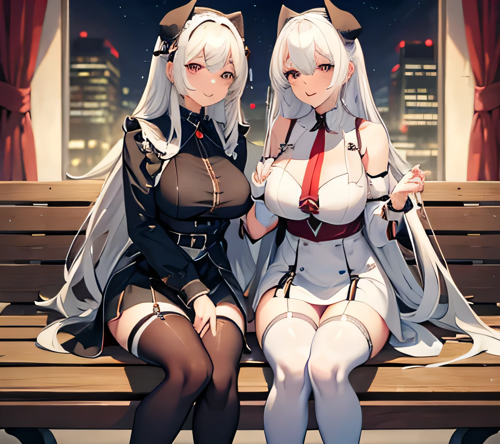 prinz eugen \(azur lane\), long hair, breasts, several girls, skirt, big breasts, thighs, bow, ribbon, twintails, very long hair, school uniform, hair ribbon, ass, white hair, hair bow, nude, multicolored hair, ground focus, from behind, mosaic censorship, two sides up, black bow, anus, back, hair antenna, ass grab, presentation, skin deep, public indecency, exhibitionism, train interior, grabbing own ass, backboob, open ass