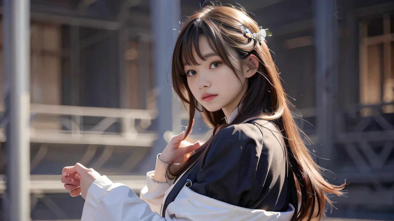 A 20-year-old Japanese woman with a beautiful profile like a popular actress。For crystal clear white skin、A slightly sad expression, as if she had been heartbroken。Her very long and beautiful hair is impressive.。Wearing the latest fashionable clothes。The background is night with a large moon floating in the sky。Realistic images as if they were taken with a high-performance camera。High image quality。