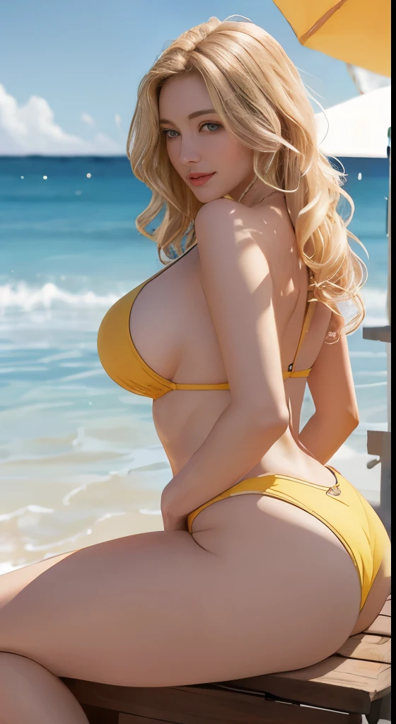 (Tabletop:1.2, highest quality), Realistic, (live-action, Intricate details, Depth of written boundary)、8k Very detailed, Perfect Face, Perfect body, Large Model、 expensive, Long legs,
Natural background bokeh.Huge breasts, plump,Very big ass,、Natural soft light,Open、sexy、Glamour、European women、Blonde、Wavy Hair、Beautiful mature woman 、Perfect looking competitive swimwear、Beach