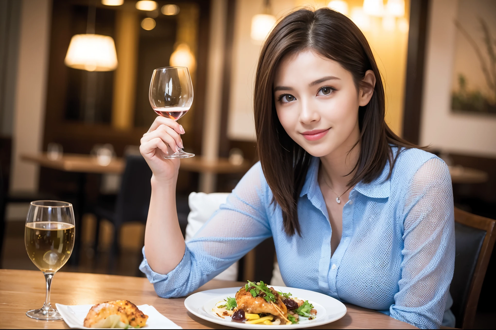 ((highest quality、8k、masterpiece:1.3))、Ray Dan lookalike beauty、1 male、1 female、Couple、Spouse、half、The body is slim、((Bob Hale、Straight hair:1.2)), (Realistic, Intricate details:1.2), Wine glass on the table、Shine light on your face、 Amazing view of the sunset sky and clouds、Amazing mountain views、A bright smile、The wonderfulness of smile、Bright image、The beauty of wine, Beautiful Face, blue eyes, The light shines on your face, Blushing, short hair,Bright Face、 (4), 43 years old, red wine 、Appetizers、Italian food、Wine bottle、Champagne、sparkling wine、Two beauties、Brown Hair、Shortcuts、Long sleeve shirt、dress、Pretty Woman 1, (Slim face), (The body is slim), (Brown Hair), (Shortcuts), cheeks turn a little red,Attractive beauty、restaurant, In a prominent place (From the waist up) Nova Frog Style, actress, model, Upper Body, White wine, slim, wine glass, A wine glass placed in the center, smile, (smile: 1.15), Beautiful fine grain, Depth f/2,saturation, High Contrast, Strong light and shadow,Moist Body:1.5、3D texture、Delicate eyes、Brown Hair、The hair is very shiny、