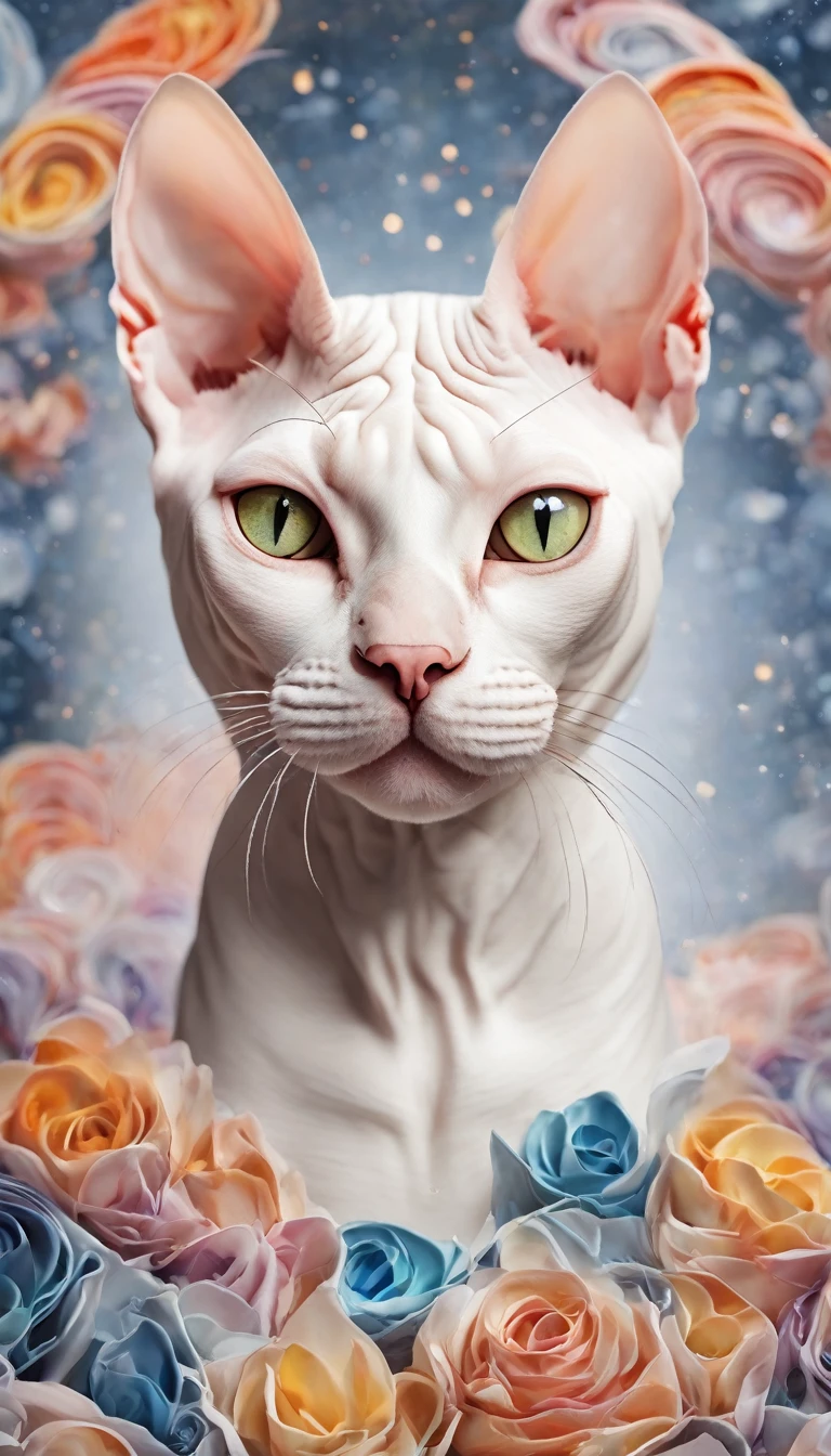 a cat of the white Sphynx breed, pintura estilo 3D aquarela, Gato Sphynx, imagem completa, High resolution high contrast (fotorrealista:1.5), (Foto RAW, 8k UHD,