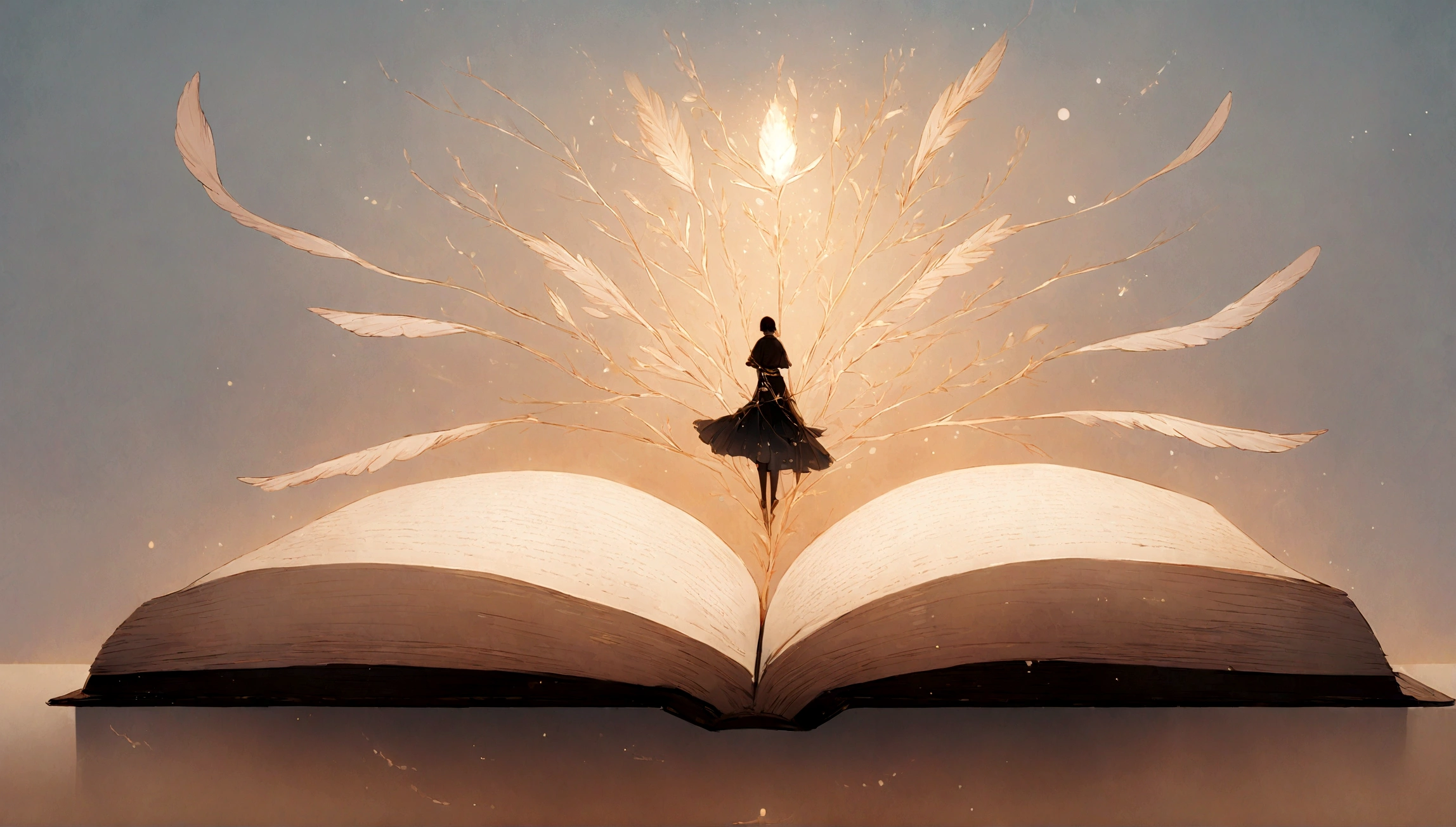 masterpiece, 4k, sharp focus, highest quality,wide shot. Imagine a book cover that conveys a sense of nostalgia and storytelling. The title of the book is " Penamemoria". Is a book about the creative, unique journey of a boy into becoming a musician storyteller. In his journey he finds a magical feather and a dreamy bird. Minimalistic, modern, dreamy logotype at the bottom of the book cover
