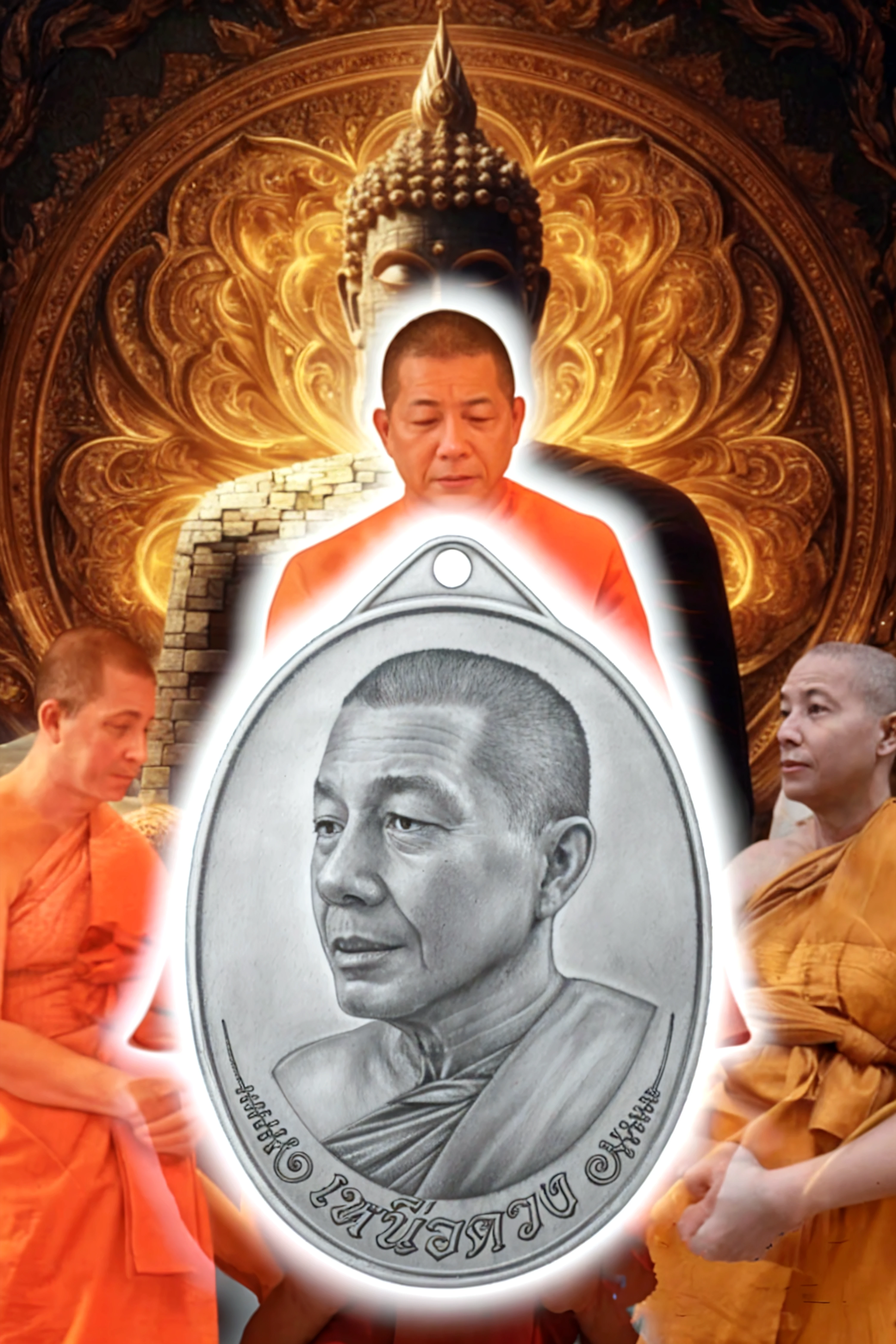 There were Thai monks standing around.