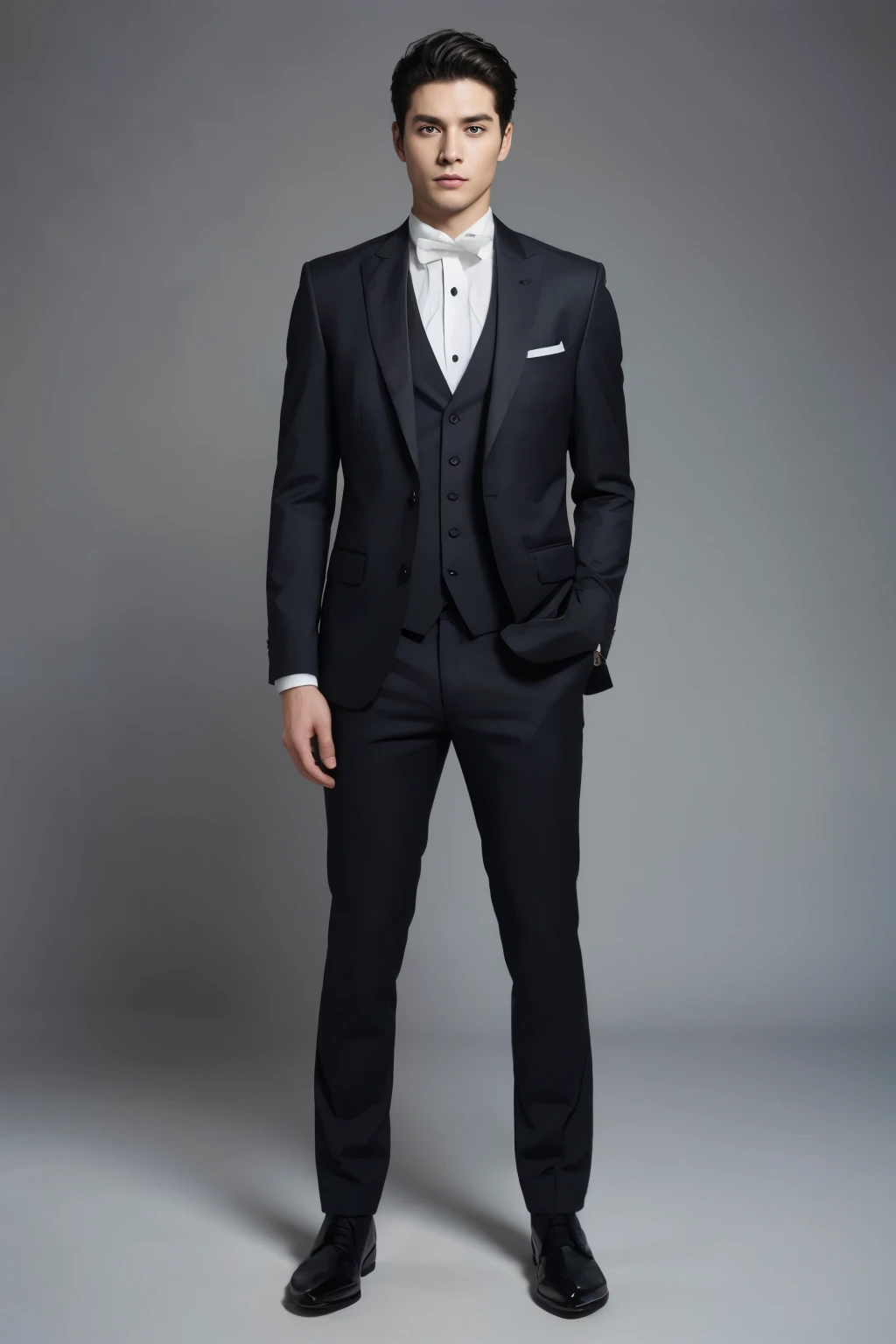 Front view of a man in a suit、Full body images、Close your legs、Hands out to the side