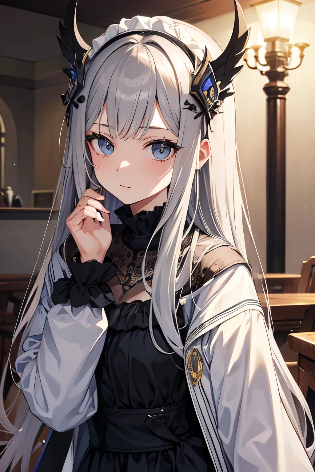 (high quality),(masterpiece),mask,Gray Hair,Girl,Poker face