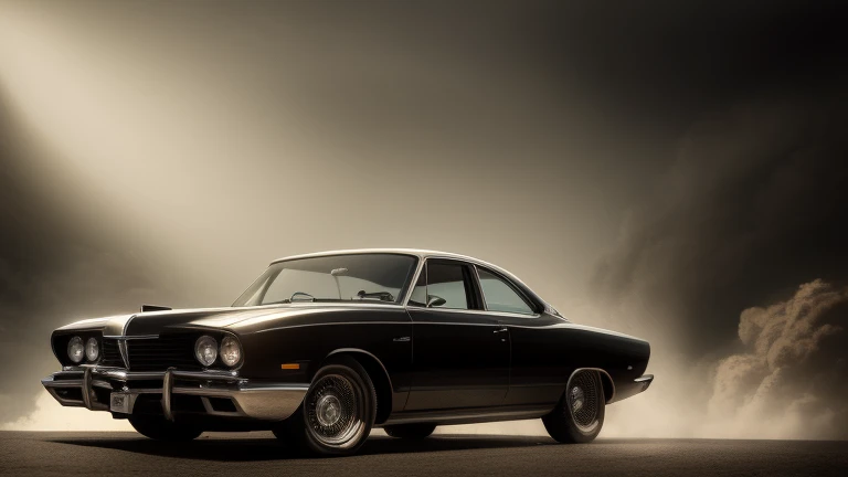 mid 60s luxury sedan, rear view, futuristic car, mystery, epic scene, fantasy car, classic car, highly detailed, photorealistic, ultra-detailed, 8k, masterpiece, best quality, award winning, dramatic lighting, cinematic, moody atmosphere, chiaroscuro, dynamic composition, intricate details, gleaming chrome, glossy paint, seamless integration, stunning realism