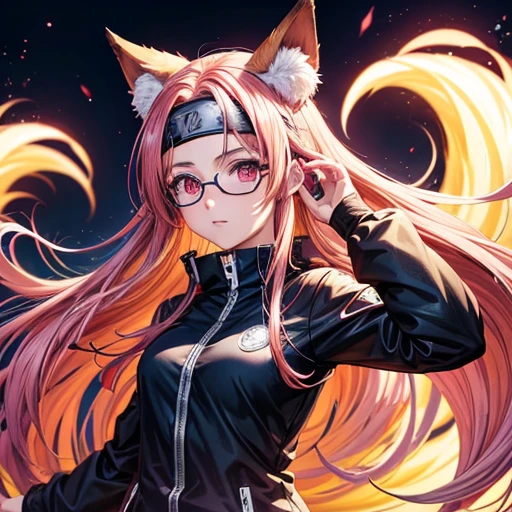 anime girl with glasses and long hair, anime visual of a cute girl, anime style. 8k, pin on anime, anime vibes, anime style 4 k, anime moe artstyle, anime aesthetic, anime girl desktop background, anime visuals, anime girl with real hair, ethereal anime, anime girl with long hair, beautiful anime portrait , anime , Naruto, Naruto anime, Sharingan background, at night, dark , Sharingan , wearing Naruto headband fox ears and tail　