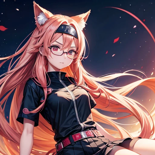 anime girl with glasses and long hair, anime visual of a cute girl, anime style. 8k, pin on anime, anime vibes, anime style 4 k, anime moe artstyle, anime aesthetic, anime girl desktop background, anime visuals, anime girl with real hair, ethereal anime, anime girl with long hair, beautiful anime portrait , anime , Naruto, Naruto anime, Sharingan background, at night, dark , Sharingan , wearing Naruto headband fox ears and tail　Spread your legs　Lightning is falling