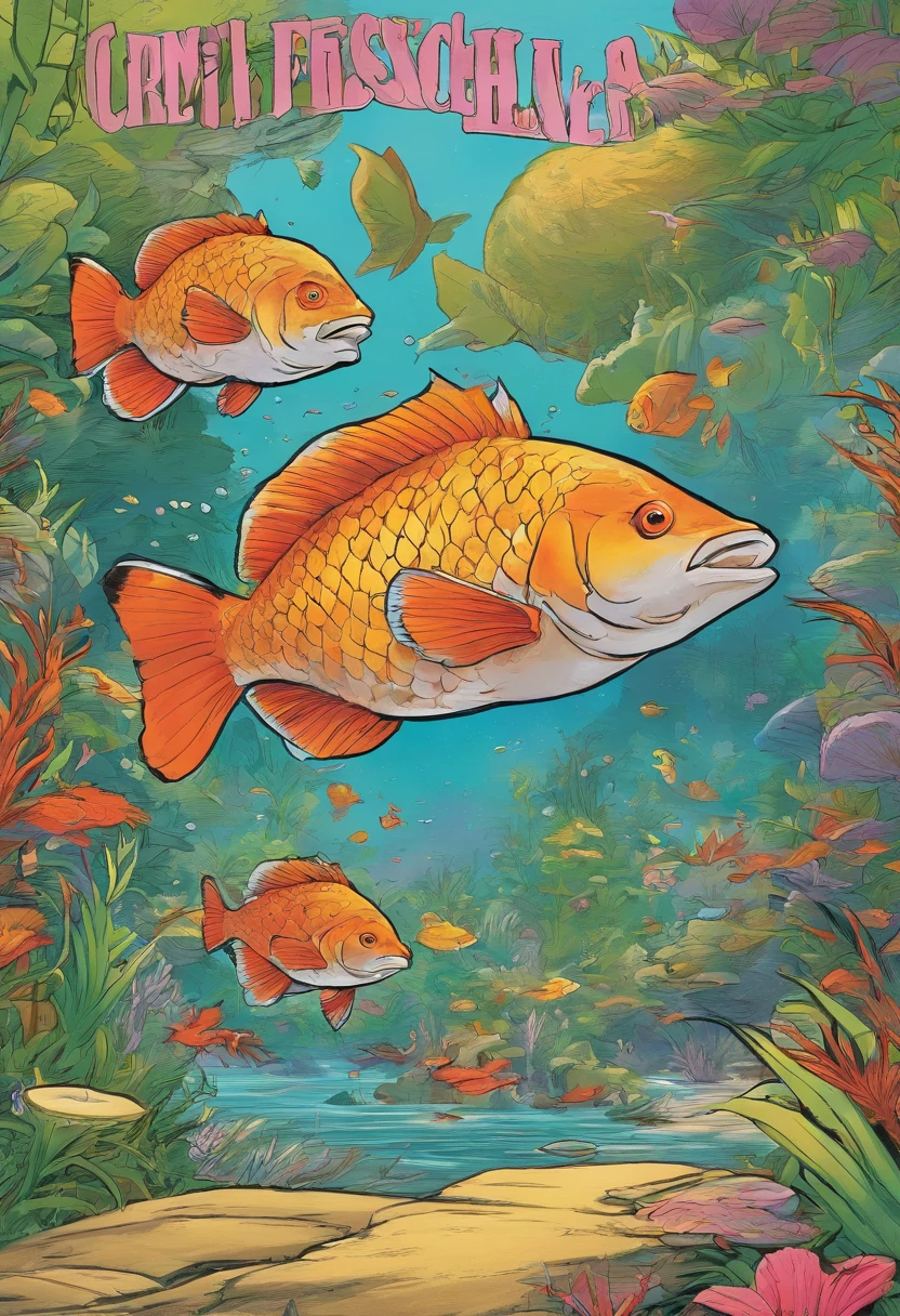 Ein Fisch , der ein Buch liest , halbportrait, im Stil Comic Cover , farbenfrohe Animationsstills, Abonnieren, Acryl, Carl Barks, Heldenstil, 