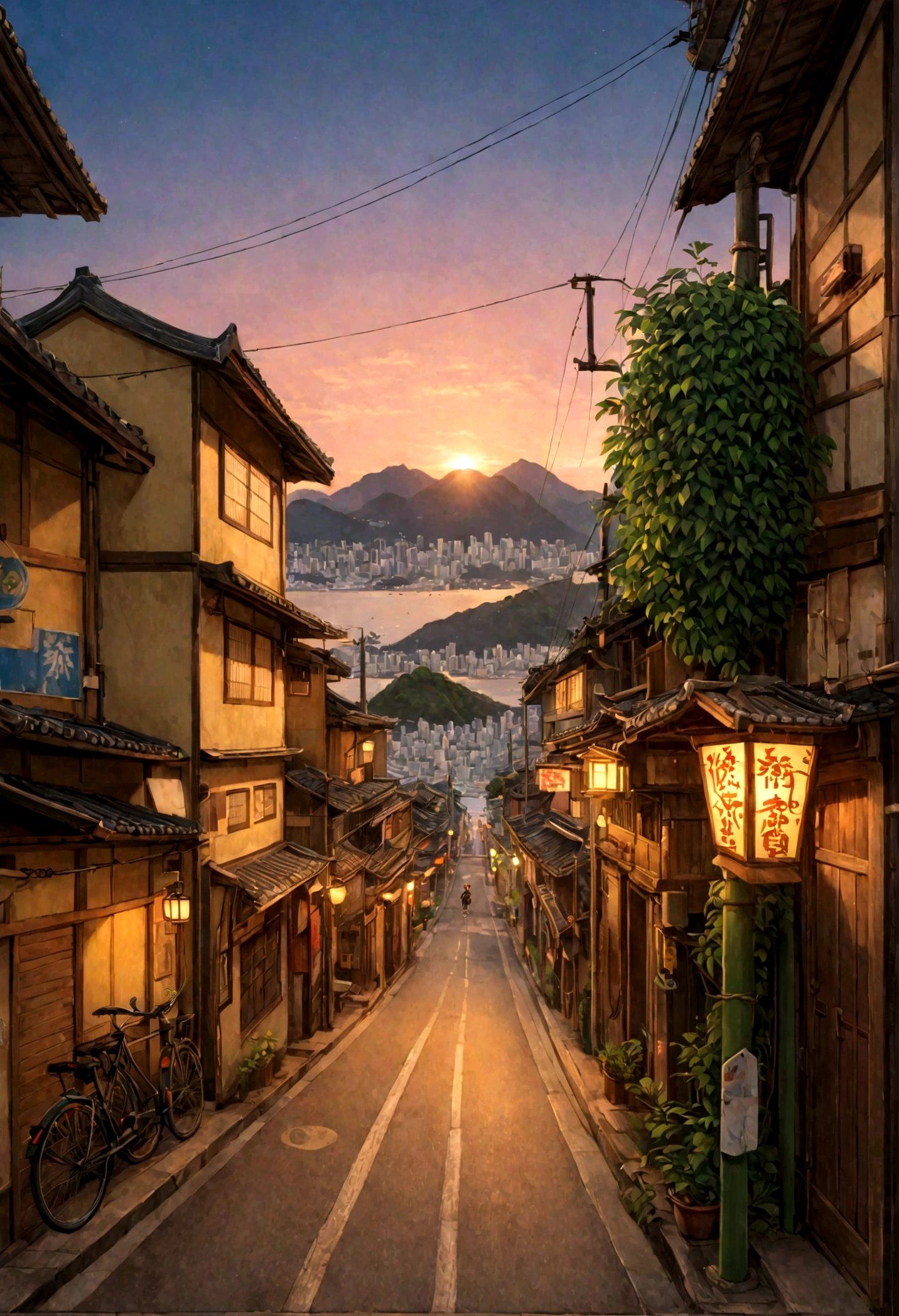 A painting depicting a waterside street, Traffic light on pole, rio de janeiro in an Japanese Manga film, Japanese Manga. author:Xin Haicheng, Japanese Manga landscape, author:Xin Haicheng, author:Xin Haicheng, Japanese Manga landscape wallpaper, Japanese Manga scenery, hd Japanese Manga cityscape, Xin Haicheng and (cain kuga), Xin Haicheng'style, high resolution, Uhigh resolution, high resolutionR, 3.20 thousand,1:1