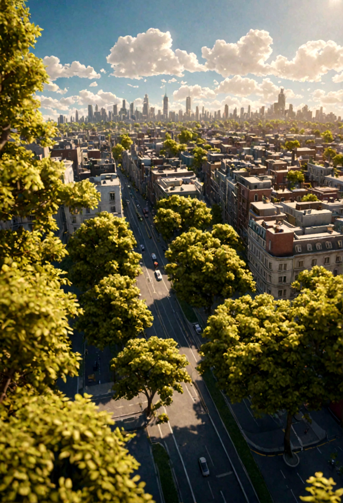 8k, high resolution, super detail, super realistic city in the tree, bright sky, white clouds, miniature