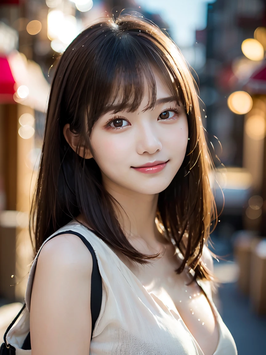 ((highest quality)), ((masterpiece)), (detailed), (reality: 1.4), Japanese Beauty, One Girl, Perfect balance, cute, ((18-year-old female:1.2)), Young and adorable Japanese face, (masterpiece:1.0), (highest quality:1.0), 4K, 非常にdetailed, photo shoot, 8k, High resolution, Kodak Portrait 400, Film Grain, Lens flare brilliance, Portrait Shot, ((Keep your bangs down)), Very fine grain definition, (Symmetrical eyes:1.3), Cross your arms, forward leaning posture, Sitting, night, Lift the corners of your mouth, smile, Looking up, Cleavage, Cafe, Wet Hair, blouse