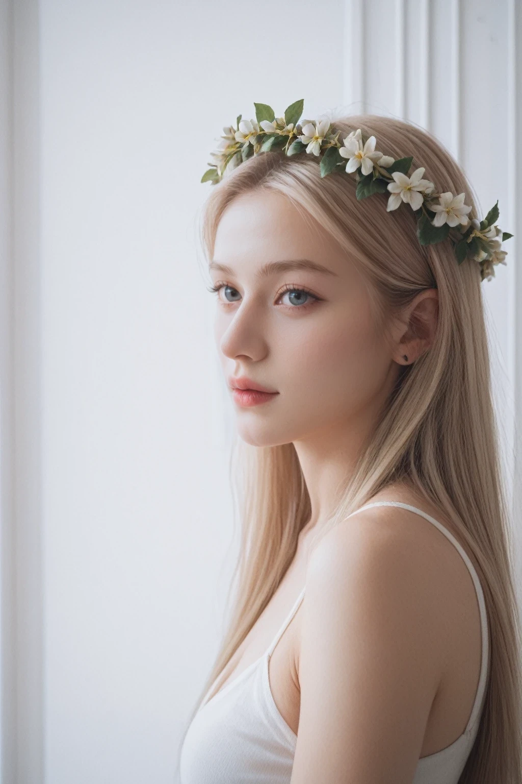 score_9, score_8_up, score_7_up, BREAK,
ultra-high resolution, highest quality, photograph, 4K, realistic, girl with a wreath on her head, long blonde hair