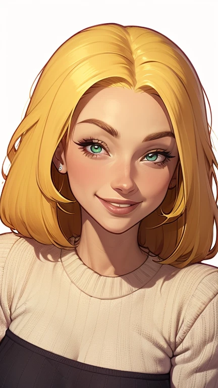 a close-up of a woman in a girl sweater , beautiful mulher ruiva, cute young blonde girl she is blonde , mulher loira, uma jovem loira, Red head, decote, one is short blonde blonde, sardas fofas, lindo sorriso sedutor, com cabelos loiross e olhos verdes, linda e sorridente, sorrindo sedutoramente