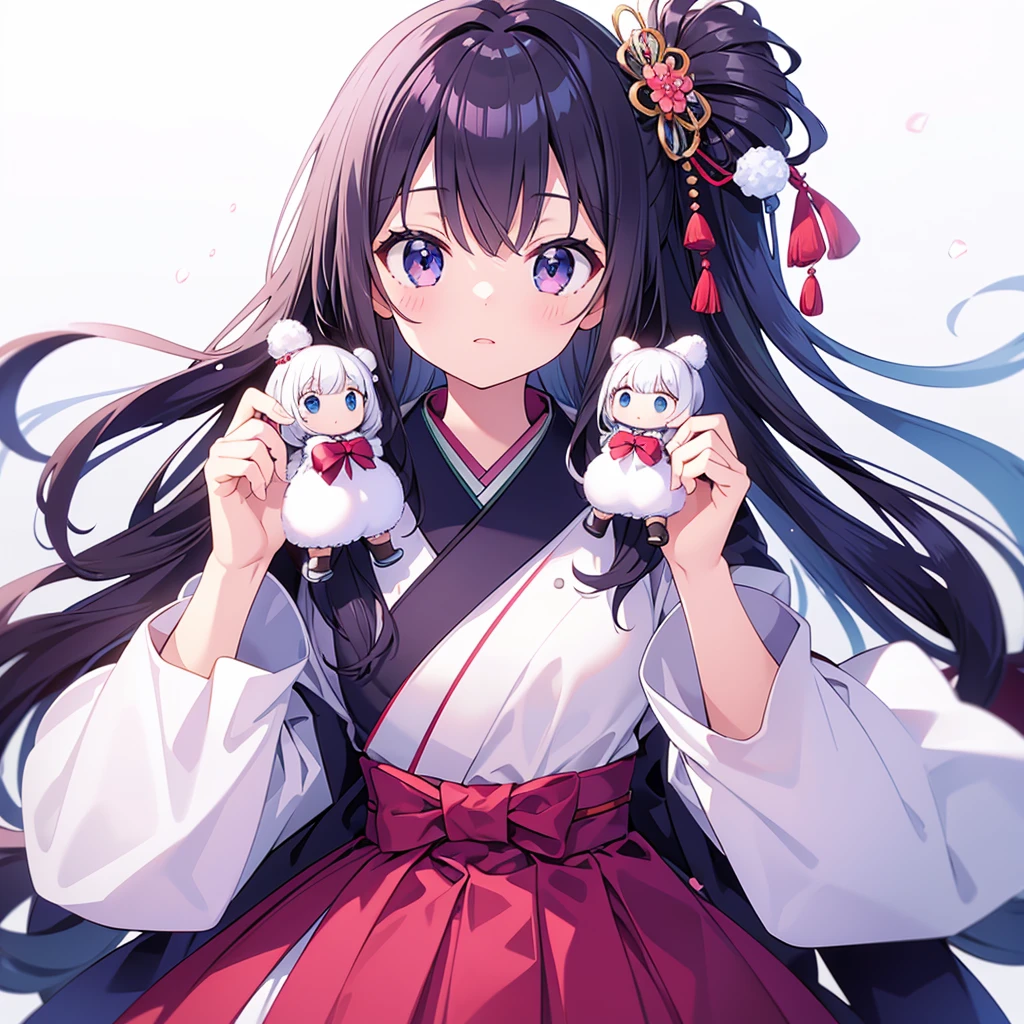 masterpiece、(highest quality)、(White Background)、(Perfect hands)、( girl)、(1 person)、kimono、Snow Scene、doll'festival、Light blue eyes、Bob Hair、Black Hair