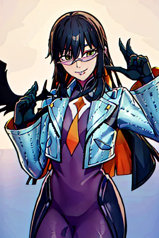 Daraku, best quality, glasses, smile, masterpiece, cowboy shot, 