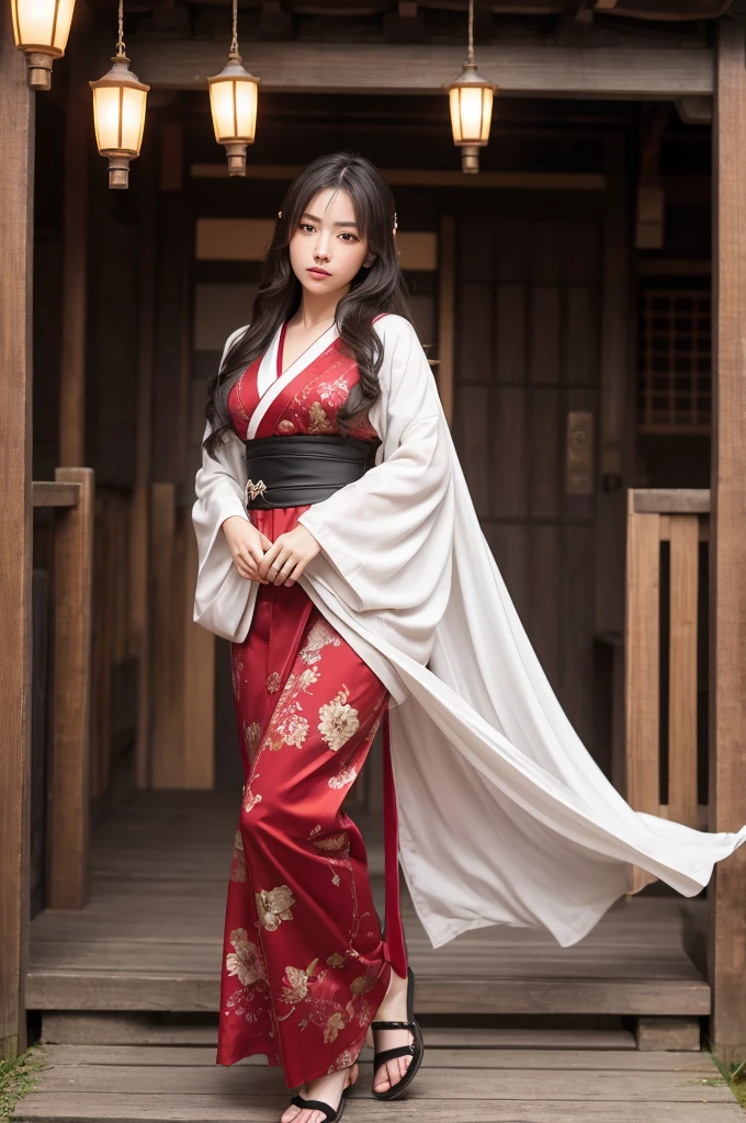 highest quality、8k Masterpiece、超A high resolution、(Photorealistic:1.3)、RAW Photos、1 girl、Red charm on ankle、太ももにAngelのtatoo、A plain red Japanese kimono、Wearing geta、Silvery white super long hair、Long Hair、Glowing Skin、1. Super beautiful female samurai soldiers、((Ultra-Realistic Details))、Portrait、Global Illumination、Shadow、Octane Rendering、8k、Super sharp、Beautiful breasts、Metal、Cold colors、、Very intricate details、Realistic Light、CGSoation Trend、Beautiful Eyes、Shining Eyes、Looking into the distance、Neon Details、20age、Too beautiful face、Intelligence、Obscene、Sexy、Moe、whole body、Healthy Body、night、The background is Yoshiwara in the Edo period.、Lantern、Running lights、On the roof、love、Charm、mischievouore sexy、Hands on chest、Make your background more vibrant、Fantasy、Angle to toes、Whiter skin、Standing posture、More realistic facial features、anger、Retrospective、wide shot、full body、More realistic Japanese faces、Hair flowing in the wind、Japanese sword、In combat、Angel、The goddess