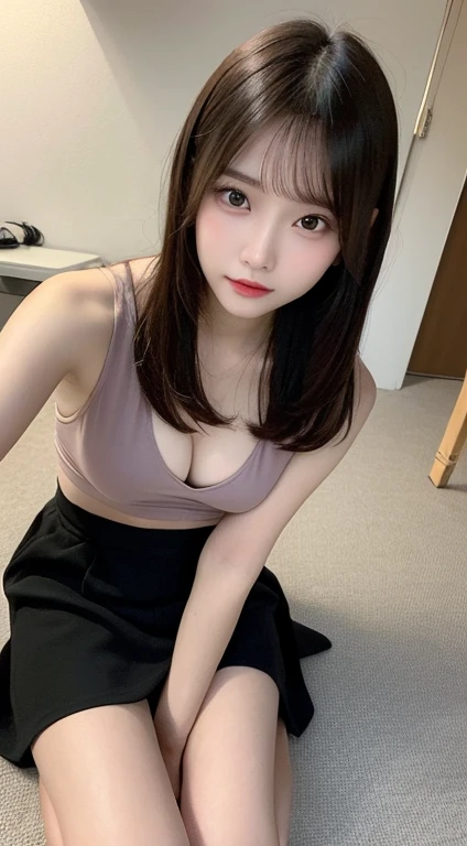 Tabletop, highest quality, shape, Very detailed, finely, High resolution, 8k wallpaper, 完璧なダイナミックな構shape, Beautiful and detailed, Nice summer clothes,Beautiful short bob hair,Small breasts,Natural color lip, 20-year-old girl、cute、sexy shot looking at camera,Always blur the background,Perfect and beautiful face,Beautiful and dense face、Slim face and figure,Big eyes、Putting on gal makeup,Actual photo(Best image quality)、Sexy Korean face、Fashion model posing、Step away from the camera and take a full body photo