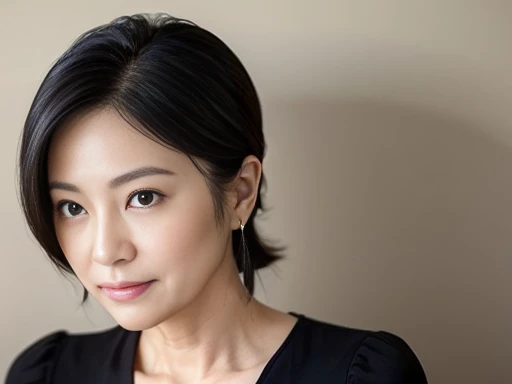 Fine lines,Aunt,Japanese,Elegant,wrinkled skin,Black Hair,50 years old