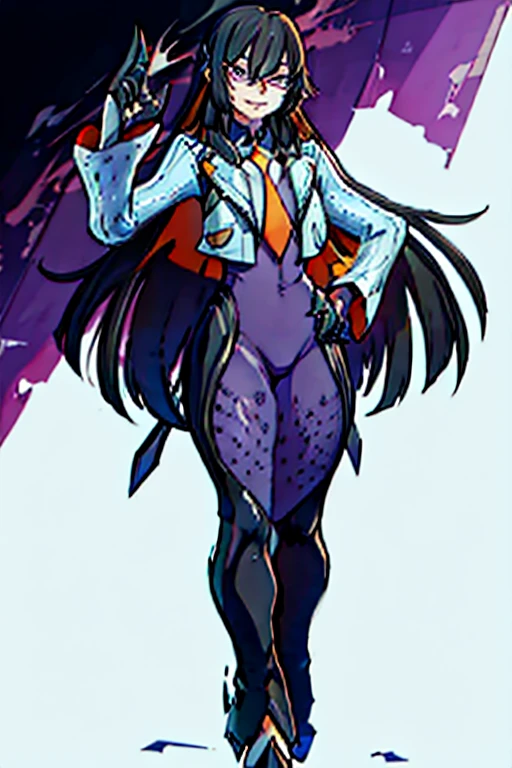 countess Daraku, long hair, glasses, boots, pants, gloves, pants, smile, high quality, masterpiece, looking at viewer, standing