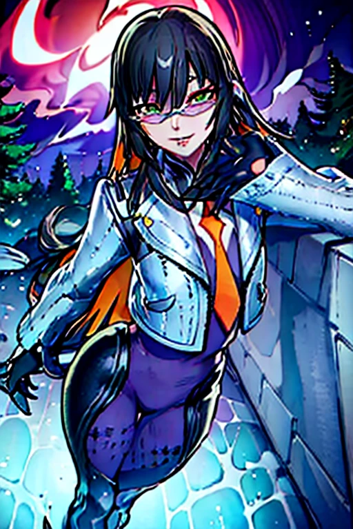 countess Daraku, long hair, glasses, boots, pants, gloves, pants, smile,
BREAK looking at viewer,
BREAK outdoors,
BREAK (masterpiece:1.2), best quality, high resolution, unity 8k wallpaper, (illustration:0.8), (beautiful detailed eyes:1.6), extremely detailed face, perfect lighting, extremely detailed CG, (perfect hands, perfect anatomy),forest