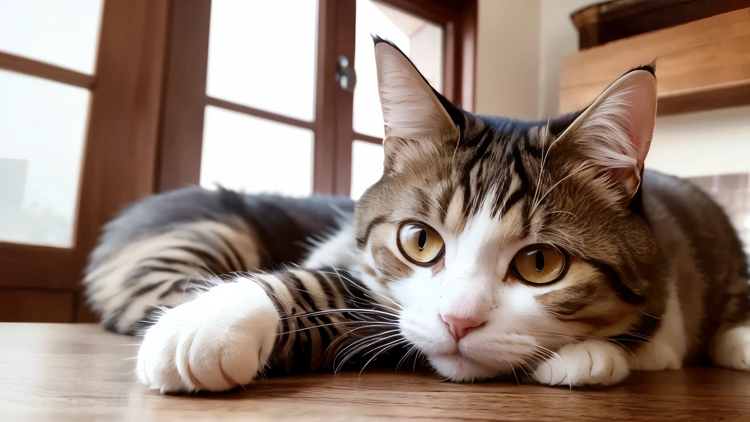 Cat, (Himalayas), (small)))), Touch your phone, face, 8k, Professional photos, delicate, clear, On the table, Inside the house, sunlight, Light leakage, masterpiece, ((cute))), iPhone, (reality), stuffed toy, Round pupils