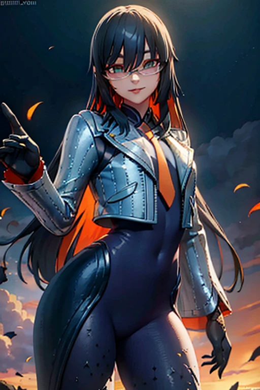 countess Daraku, long hair, glasses, gloves, pants, smile, 
BREAK looking at viewer,
BREAK outdoors,
BREAK (masterpiece:1.2), best quality, high resolution, unity 8k wallpaper, (illustration:0.8), (beautiful detailed eyes:1.6), extremely detailed face, perfect lighting, extremely detailed CG, (perfect hands, perfect anatomy)