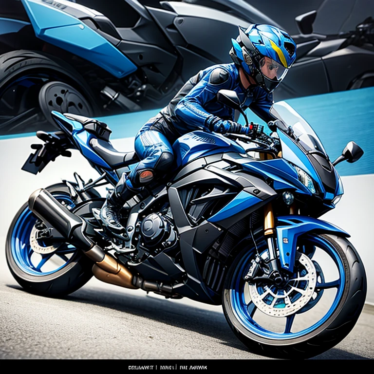 Man riding blue navy sportsbike