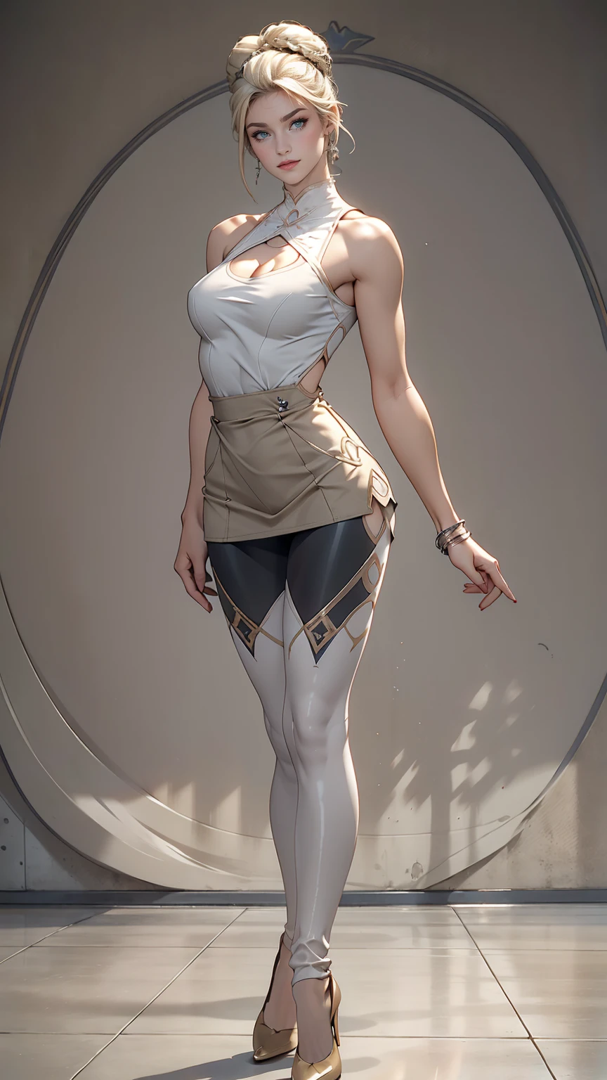 A 20-year-old female,Blonde,(High top gradient color:1.4),Dark theme,Soothing tones,Soft colors,High contrast,(Natural skin texture, Surrealism, Soft Light, sharp),Above the waist,fashion design,Black sports vest,Joggers,(Red background:1.1),Simple background,