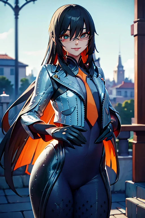 countess Daraku, long hair, glasses, gloves, pants, smile, cape
BREAK looking at viewer,
BREAK outdoors,
BREAK (masterpiece:1.2), best quality, high resolution, unity 8k wallpaper, (illustration:0.8), (beautiful detailed eyes:1.6), extremely detailed face, perfect lighting, extremely detailed CG, (perfect hands, perfect anatomy)