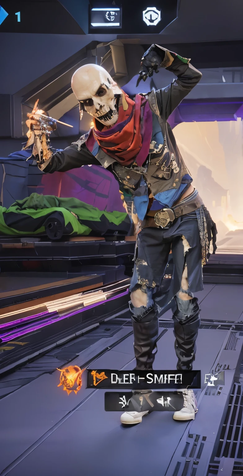 there is a man in a costume that is playing a video game, king of time reaper, punk grim reaper, the reaper as a scary, skeleton cowboy, reaper from overwatch, undead lich, the grim reapper, jesse mccree, ripped clothes holding whip, bald male swashbuckler, powerful male scarecrow, lich, reaper, grim reaper. Created in the form of 3D realistic 16k 