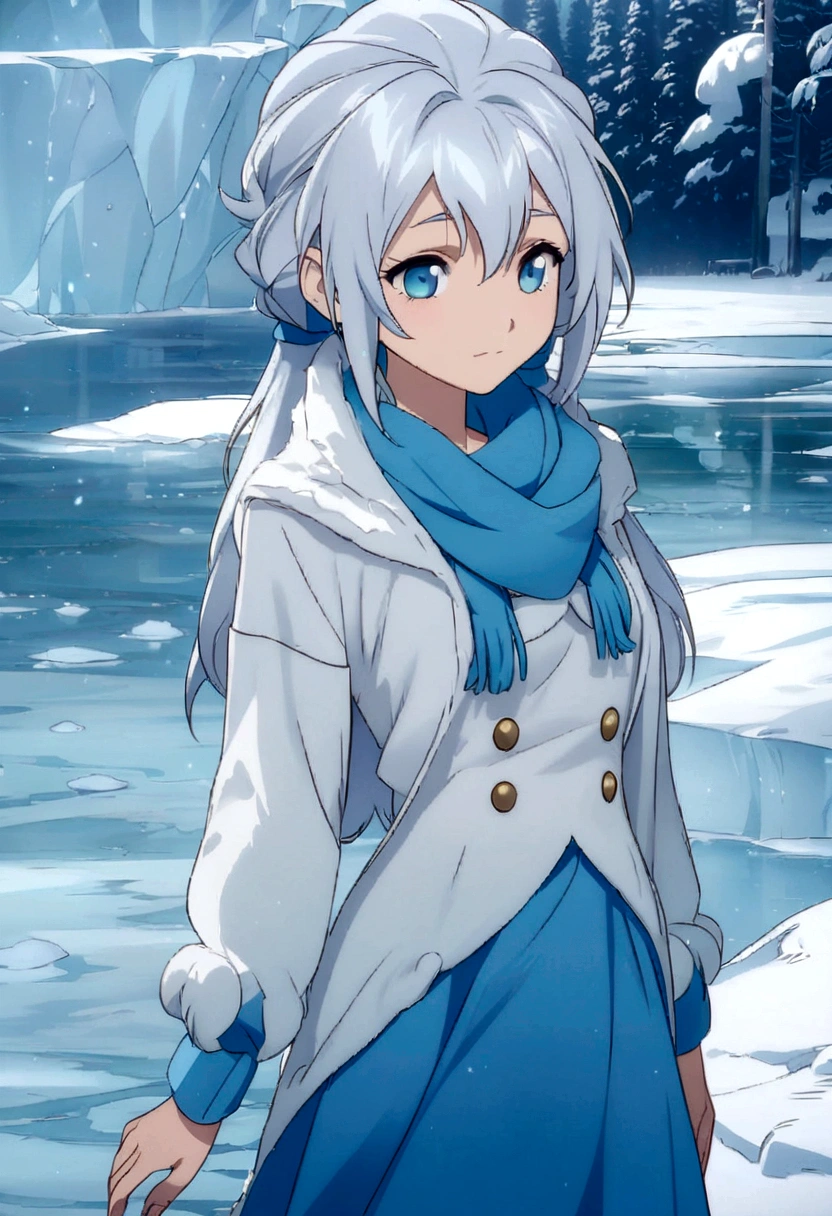 anime girl in blue dress standing in front of a frozen castle, anime visual of a cute girl, official art, freezing blue skin, winter concept art, wallpaper anime blue water, cold snowy, perfect white haired girl, in an icy river, tsuaii, icy eyes, ice blue eyes, anime moe artstyle, cold as ice! 🧊, official character art, velzard
