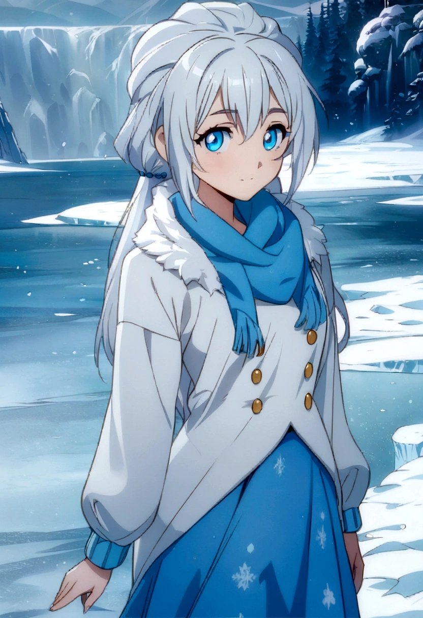 anime girl in blue dress standing in front of a frozen castle, anime visual of a cute girl, official art, freezing blue skin, winter concept art, wallpaper anime blue water, cold snowy, perfect white haired girl, in an icy river, tsuaii, icy eyes, ice blue eyes, anime moe artstyle, cold as ice! 🧊, official character art, velzard