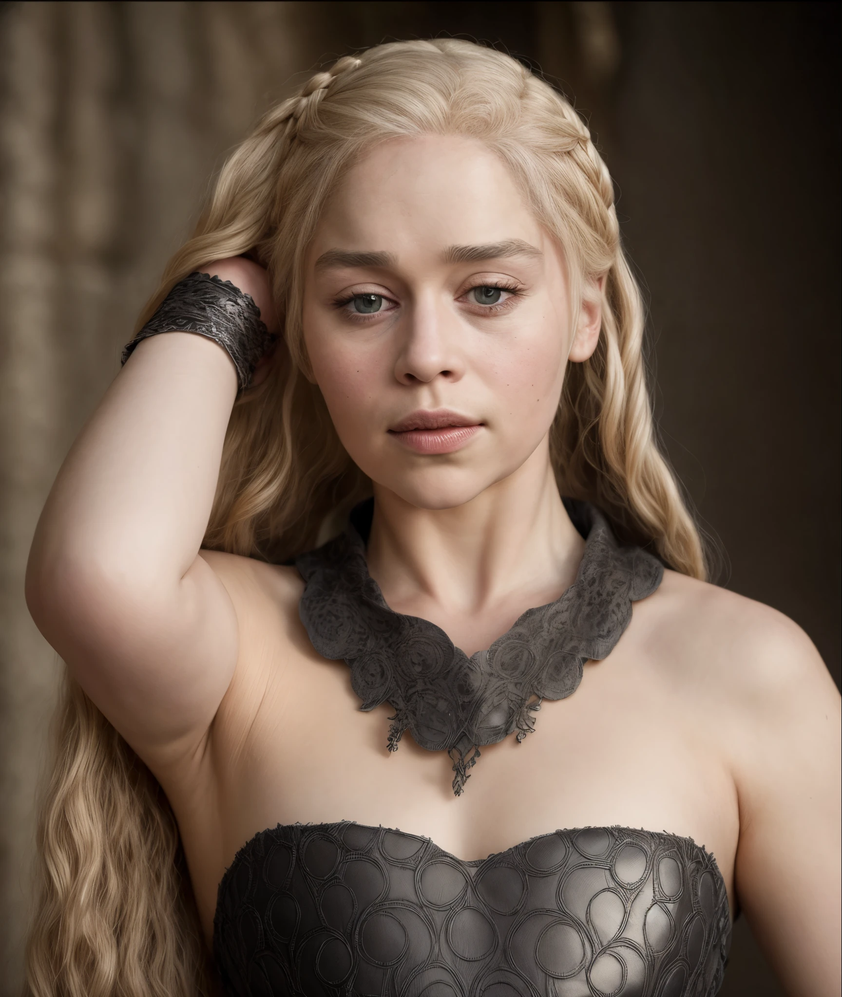 masterpiece, stunning portrait photo of khls woman, sleeveless, erotic costumes, sensual satin dress, game of thrones inspired costumes, 
  