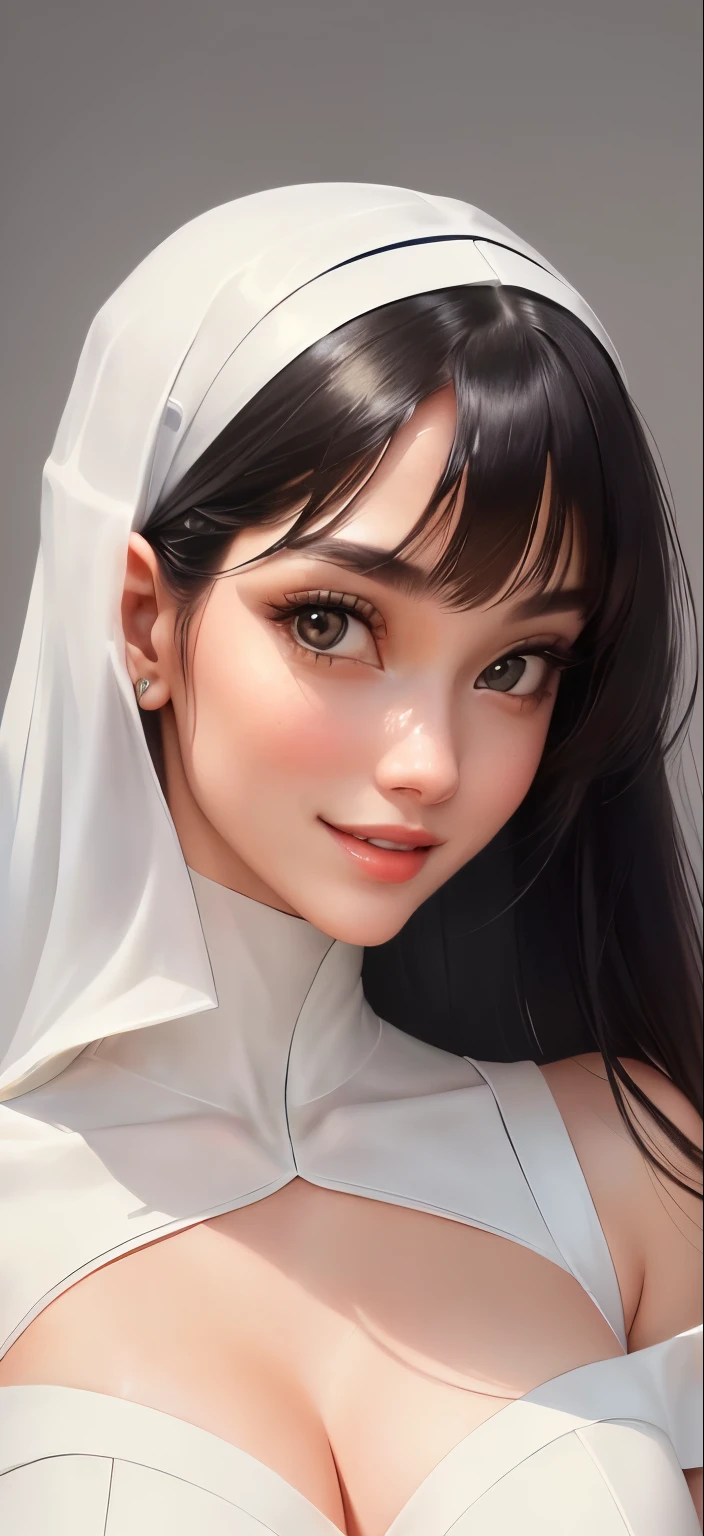 I used this face to create a face standing next to the latest Porsche sports car. She was wearing a white dress, long legs, a bust of E, half of her skin was exposed, her skin was a little white, she had long flowing black hair, and she was smiling and looking at me with her eyes sparkling.