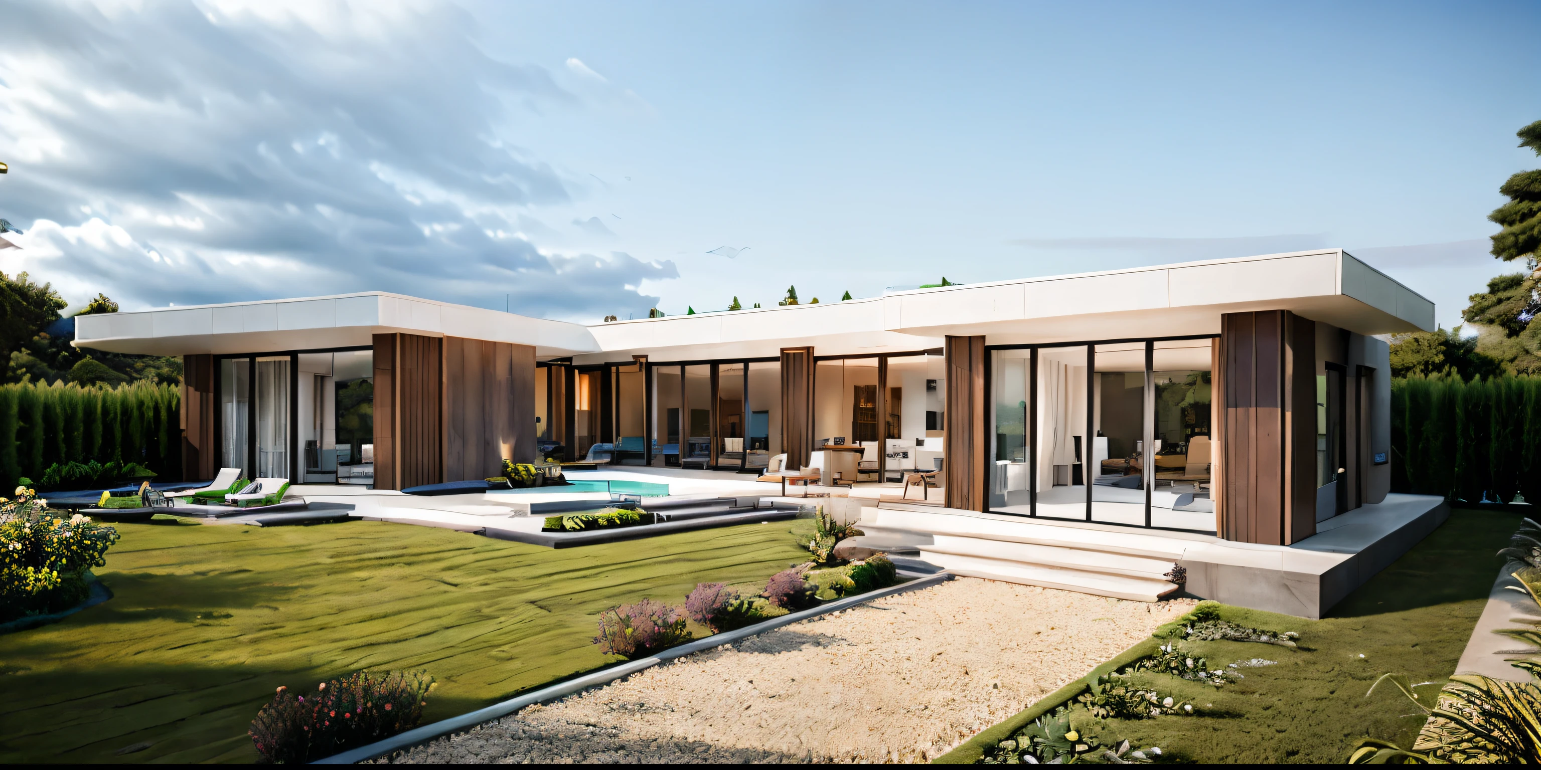 dive into the world of photography,capture a modern villa building in the garden,overall white decorative surface,there is a grassland and a road leading to the villa in front of it,surrounded by the vitality of summer,the daylight shines on the corners of the building during the day,(exquisite details:1.5),coordinated colors,(realistic style:1.😎,very detailed,hyperdetail,((correct object proportion)),real light and shadow,resolution,high quality,8K,ultra-high,high level of detail,