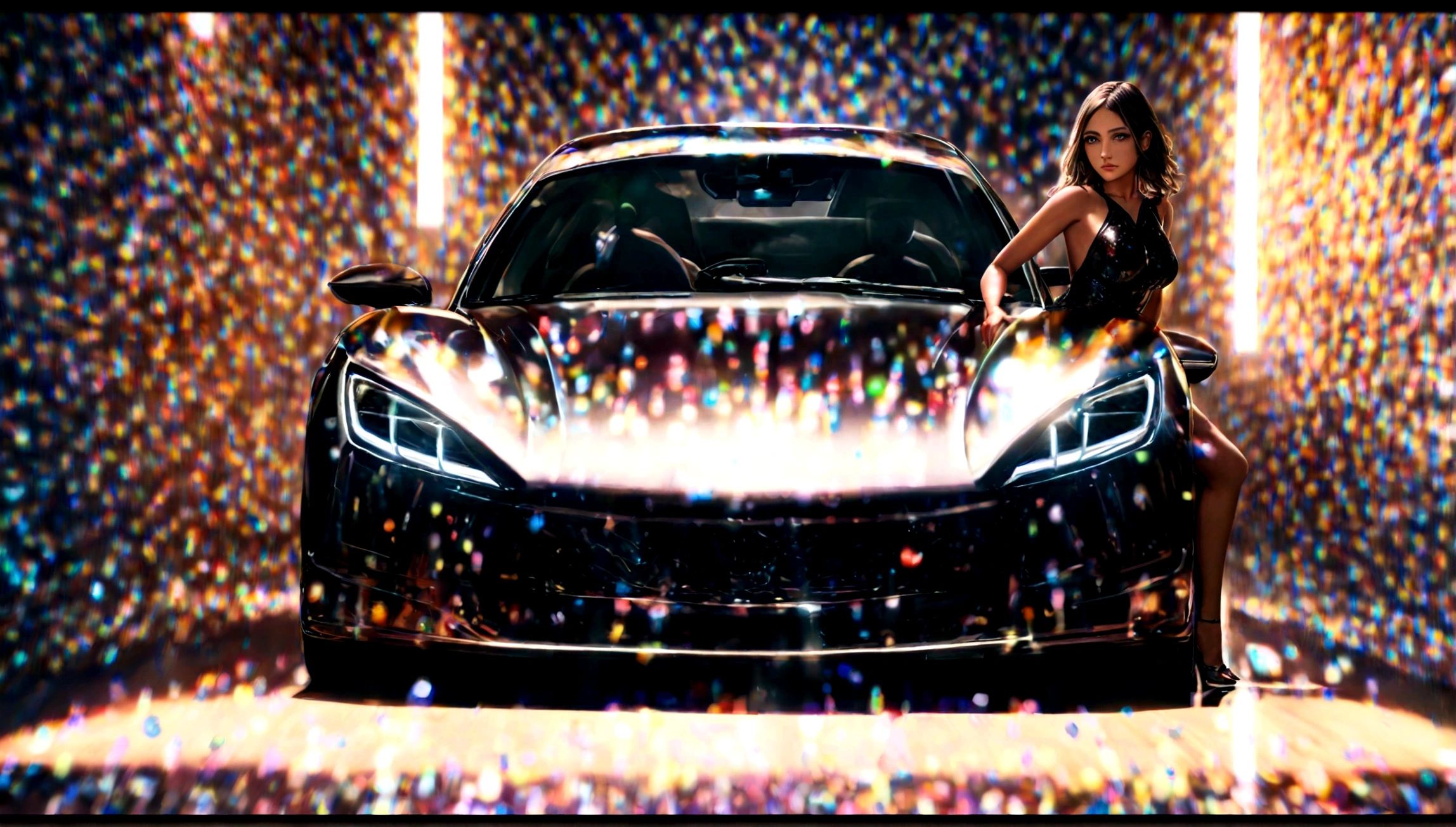 a beautiful girl in a tight dress posing next to a superdeportive car, hyper realistic, 8k, cinematic lighting, detailed facial features, photorealistic, volumetric lighting, dramatic shadows, highly detailed, intricate details, stunning, exquisite, flawless skin, elegant pose, impeccable fashion, glossy car paint, smooth metallic reflections, depth of field, cinematic framing
