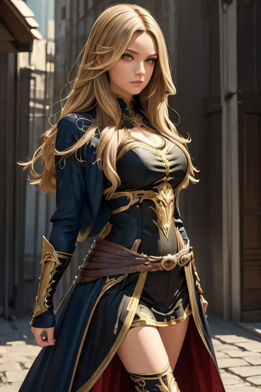 (((medium full shot))), (Masterpiece, photorealistic, photorealism, best quality, ultra-detailed:1.3), (nice hands, perfect hands), official art, cinematic light, (1girl:1.3), adult, long blonde hair, The armor is detailed and has a bright yellow color scheme. Midjourney's consistency shines through in this creation. The dynamic action pose adds life to the scene. The composition is impeccable, and the lifelike details and perfect proportions make it stand out. The stunning colors and captivating lighting enhance the overall visual appeal. The interesting subjects and creative angle make this work engaging. The attractive background adds depth to the composition. The well-timed moment and intentional focus create a sense of impact. The balanced editing and harmonious colors contribute to a visually pleasing aesthetic. The contemporary style is evident, and the attention to detail is meticulous. The work evokes vivid emotions and conveys a joyful impact. It showcases exceptional quality and a powerful message. The Raphael style, Unreal Engine 5, Octane Render, isometric, beautiful detailed eyes, super detailed face and clothes, and more detail make this creation stand out. The multi-colored splash ink illustration, grammar effect style, Houdini style, sharp lines and brush strokes, high quality, beautiful matte painting, all contribute to the overall excellence of this artwork 