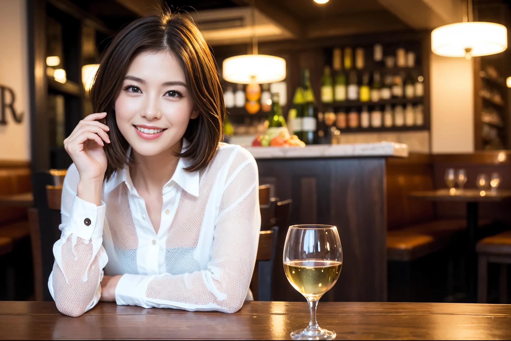 ((highest quality、8k、masterpiece:1.3))、Ray Dan lookalike beauty、1 male、1 female、Couple、Spouse、half、The body is slim、((Bob Hale、Straight hair:1.2)), (Realistic, Intricate details:1.2), Wine glass on the table、Shine light on your face、 Amazing view of the sunset sky and clouds、Amazing mountain views、A bright smile、The wonderfulness of smile、Bright image、The beauty of wine, Beautiful Face, blue eyes, The light shines on your face, Blushing, short hair,Bright Face、 (Age 44), 43 years old, red wine 、Appetizers、Italian food、Wine bottle、Champagne、sparkling wine、Two beauties、Brown Hair、Shortcuts、Long sleeve shirt、dress、Pretty Woman 1, (Slim face), (The body is slim), (Brown Hair), (Shortcuts), cheeks turn a little red,Attractive beauty、restaurant, In a prominent place (From the waist up) Nova Frog Style, actress, model, Upper Body, White wine, slim, wine glass, A wine glass placed in the center, smile, (smile: 1.15), Beautiful fine grain, Depth f/2,saturation, High Contrast, Strong light and shadow,Moist Body:1.5、3D texture、Delicate eyes、Brown Hair、The hair is very shiny、