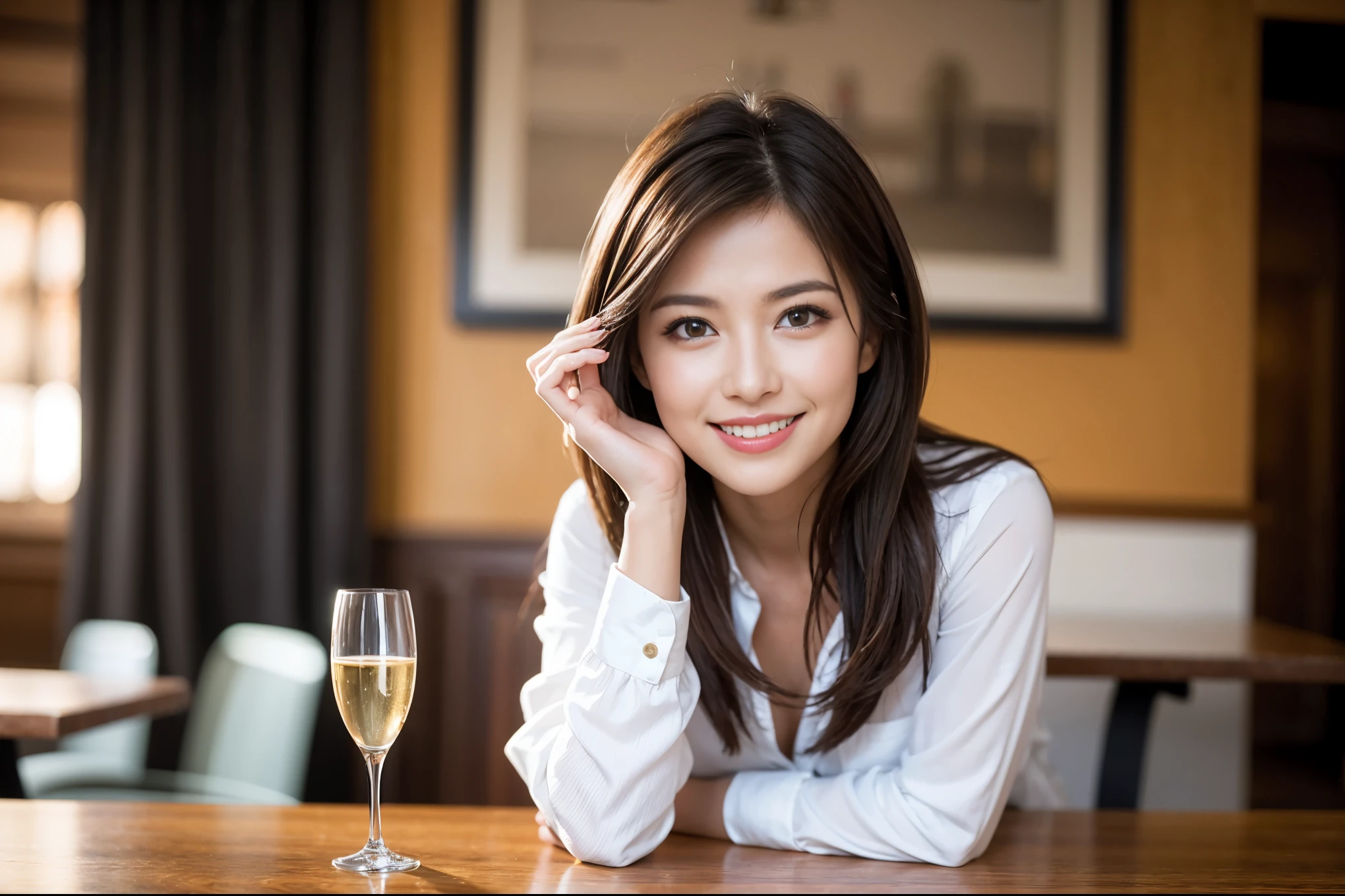 ((highest quality、8k、masterpiece:1.3))、beauty、1 male 1 female、Couple、lover、spouse、Spouse、half、The body is slim、((Bob Hale、Straight hair:1.2)), (Realistic, Intricate details:1.2), full-course dinner,テーブルの上のwine glass、Put the light on your face、 Amazing view of the sunset sky and clouds、A bright smile、The wonderfulness of smile、Bright image、The beauty of wine, Beautiful Face, blue eyes, The light shines on your face, Blushing, short hair,Bright Face、 (45 years old), 39 years old, red wine 、Appetizers、Italian food、Wine bottle、Champagne、sparkling wine、Two beauties、Brown Hair、Shortcuts、Long sleeve shirt、dress、Pretty Woman 1, (slimな顔), (The body is slim), (Brown Hair), (Shortcuts), cheeks turn a little red,Attractive beauty、restaurant, In a prominent place (From the waist up) Nova Frog Style, actress, model, Upper Body, White wine, slim, wine glass, A wine glass placed in the center, smile, (smile: 1.15), Beautiful fine grain, Depth f/2,saturation, High Contrast, Strong light and shadow,Moist Body:1.5、3D texture、Delicate eyes、Brown Hair、The hair is very shiny、