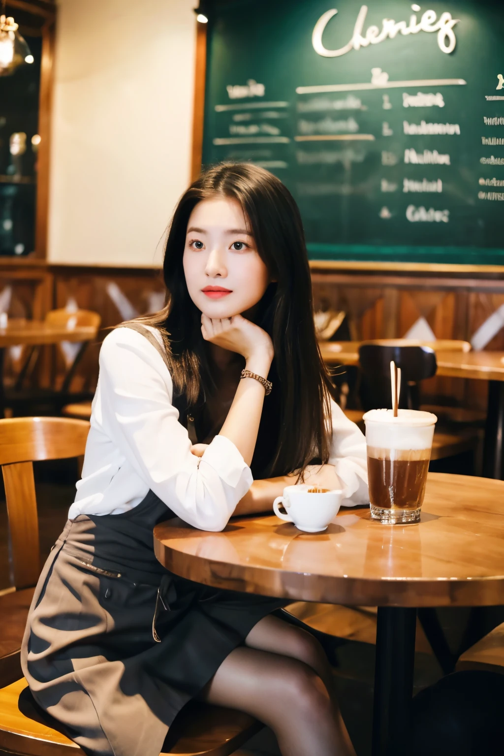 girl sitting at the table of a cafe