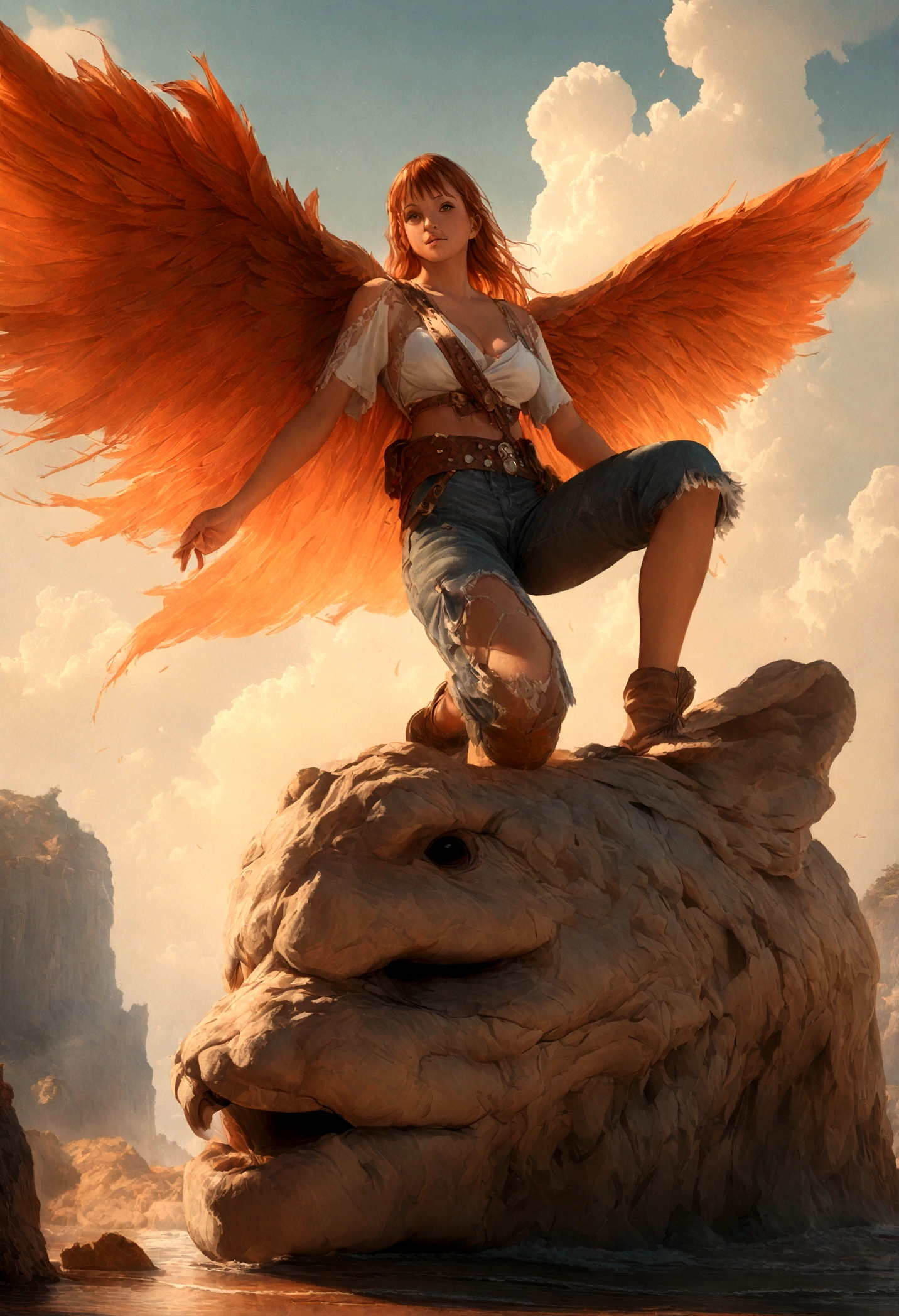 photo of solo ((sphinx)) flying, 8k resolution, (detailed eyes), (from_below:1.5), full body, talons, sfw