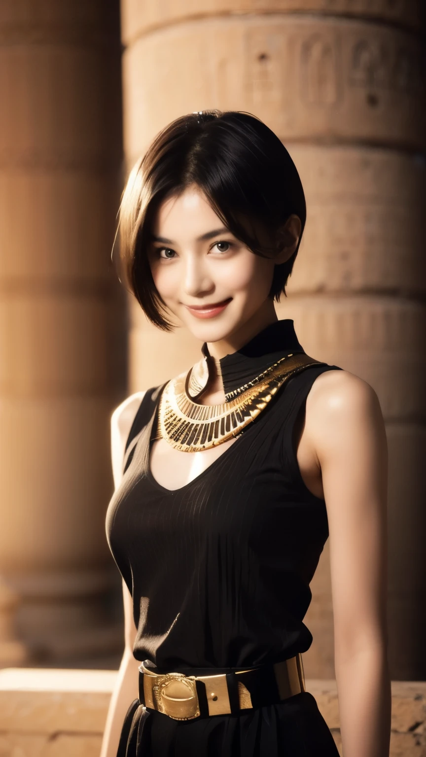 241 20-year-old female, short hair,A kind smile, lipstick, Egyptian civilization, Belt on waist