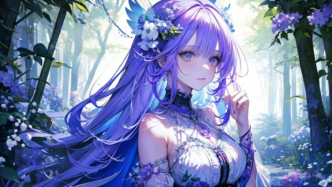 lilac, Forest Fairy, Lily of the valley, Mysterious forest girl, Perfect Anatomy, Hanging Jewels, pretty girl, Great body, best ratio, European Victorian Style, Greek Style, Ancient Goddess Close-up)))