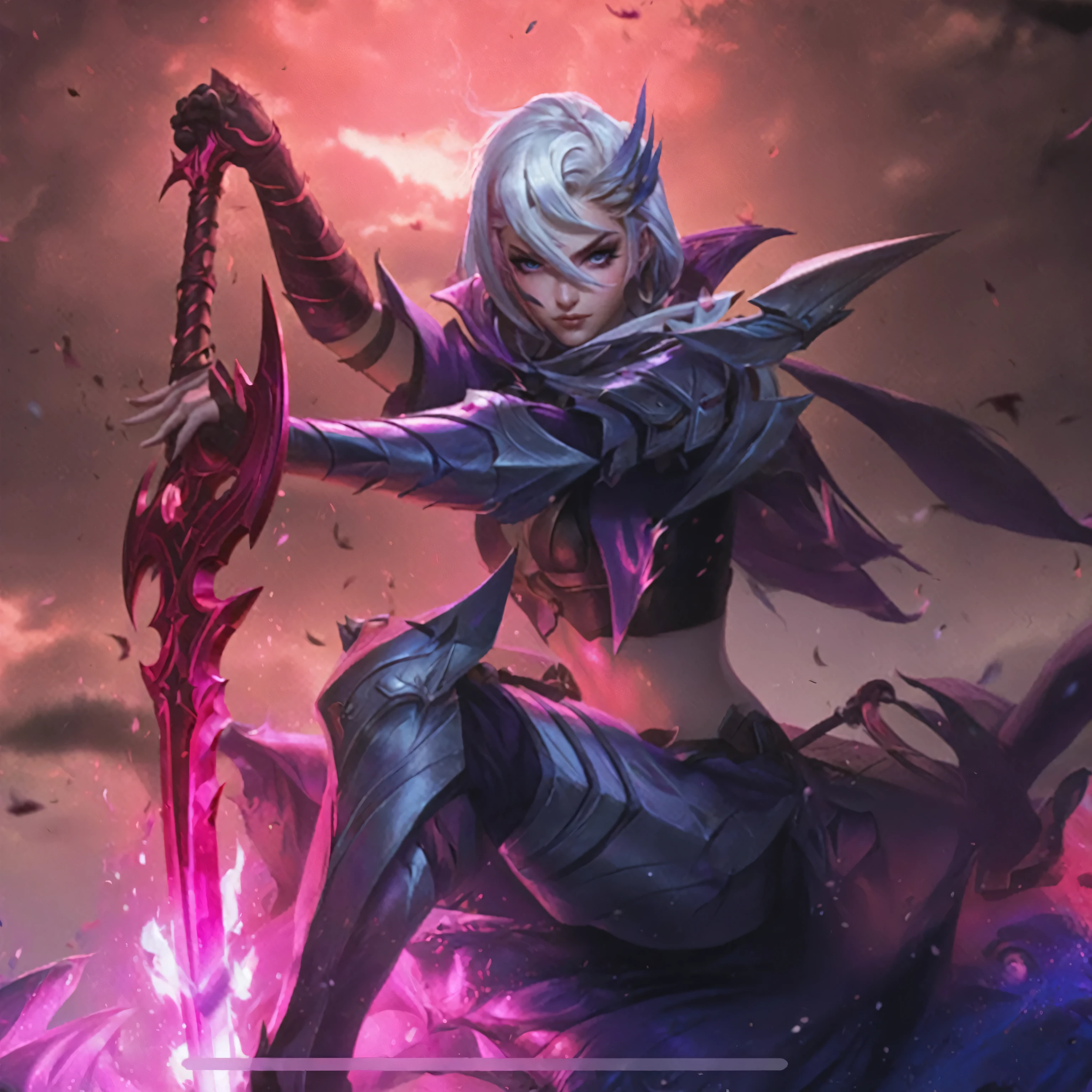 a close up of a person holding a sword in a field, extremely detailed artgerm, leblanc, ig model | artgerm, nocturne from league of legends, style artgerm, splash art, artgerm lau, iconic character splash art, league of legends character art, league of legends style art, riot games concept art, league of legends art