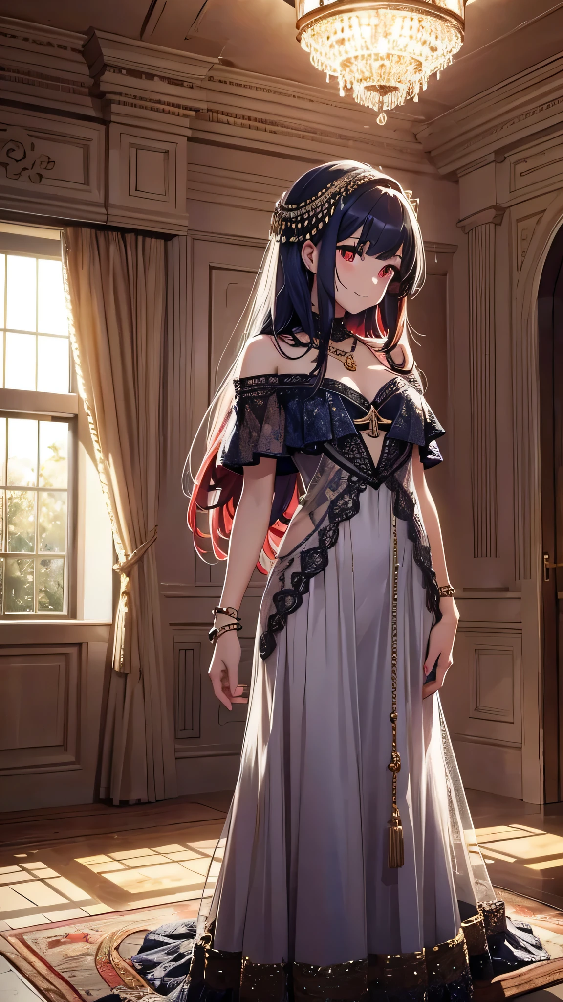 Highest quality、Highest quality、Masterpiece、girl((20-year-old、as soon as、Highest Bust、Medium Bust、Wide open chest、Red glowing eyes、Dark blue hair、Disheveled Hair、Loincloth、thin、The best valley、Open chest、hair ornaments、Full body view、White see-through dress、Random Pause、smile、headphone、Chain Accessories、necklace))、high quality、Beautiful Art、background((Shining Room、Party Venue))、Depth((Earth))、flight、Flying Debris、Depth of text、movie、Visual Arts、Perfect Art、8K、Genuine、Special Angles