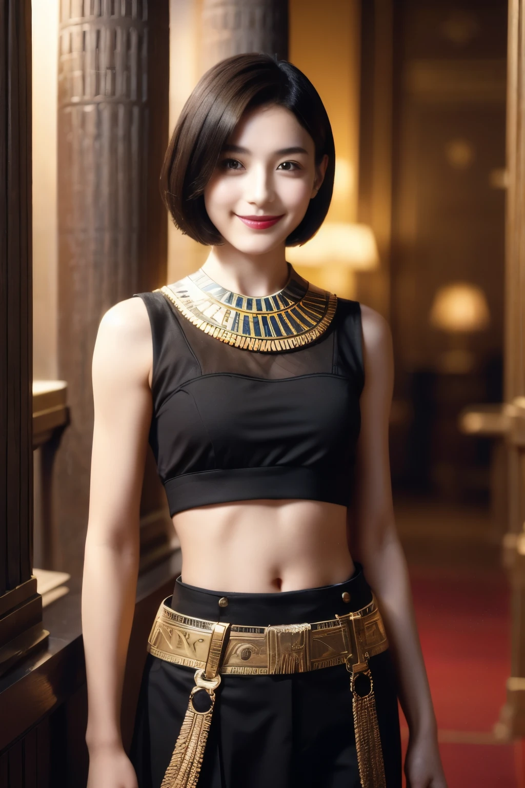 241 20-year-old female, short hair,A kind smile, lipstick, Egyptian civilization, Waist belt