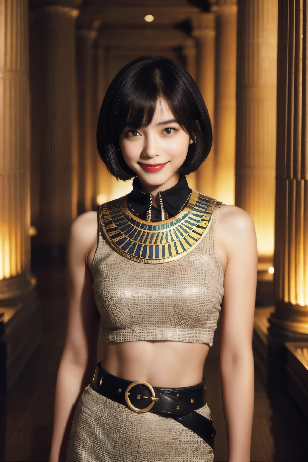 241 20-year-old female, short hair,A kind smile, lipstick, Egyptian civilization, Waist belt